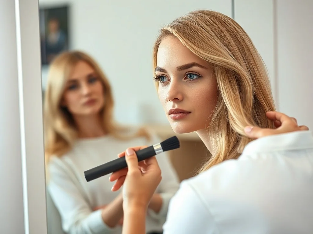 Stylistka nakłada produkt rozjaśniający na pasma włosów klientki w profesjonalnym salonie fryzjerskim.